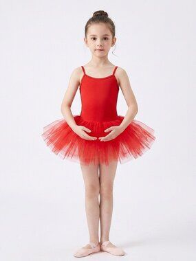 Liberts Dancewear | Kids Red Tutu Dress with Tulle Skirt, MC Medium Child